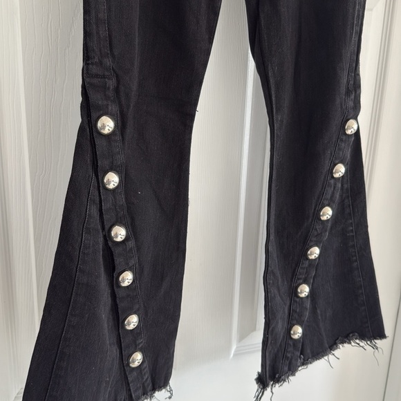 RACHEL ROY Crop Flare Silver Studded Black Denim Pants 25 - Picture 6 of 9